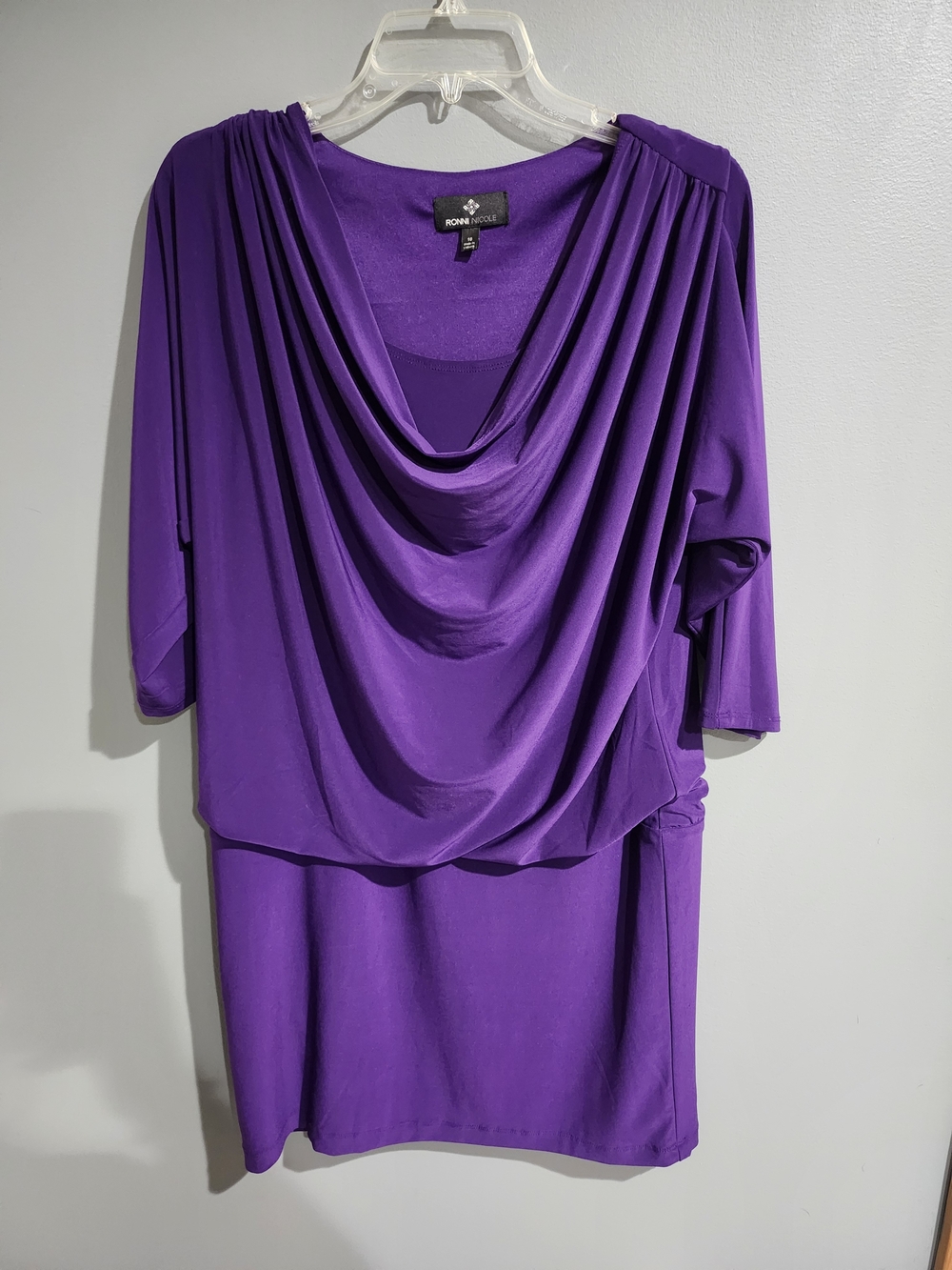 Ronni Nicole Jewel-Tone Purple Cowl Dress Womens Size 10